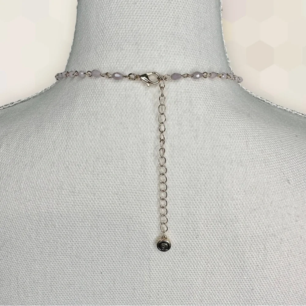 NEW Whimsical Mauve Mixed Stones & Chain Knotted Tassel Necklace - Picture 7 of 8